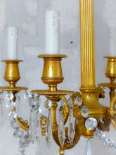 Load image into Gallery viewer, 19TH Antique French 4 Arms Ormolu Bronze Chandelier with Rams Crystal Ceiling
