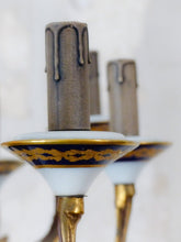 Load image into Gallery viewer, XL SEVRES French Mid-Century Bronze 12 Fires Chandelier Cobalt Porcelain Flowers