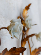 Load image into Gallery viewer, Gorgeous Vintage Italian Pair Wall Light Sconces Gilded Tole Porcelain Flowers