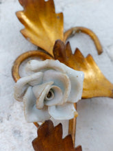 Load image into Gallery viewer, Gorgeous Vintage Italian Pair Wall Light Sconces Gilded Tole Porcelain Flowers
