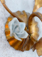 Load image into Gallery viewer, Gorgeous Vintage Italian Pair Wall Light Sconces Gilded Tole Porcelain Flowers