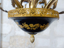 Load image into Gallery viewer, XL SEVRES French Mid-Century Bronze 12 Fires Chandelier Cobalt Porcelain Flowers