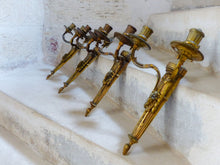 Load image into Gallery viewer, Gorgeous Set 4x Antique Gilded Bronze Wall light Sconce 1920 RAM theme Louis XVI