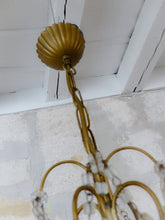 Load image into Gallery viewer, Vintage Chandelier Amber Glass Drops Prisms Beads 1930 Italian Ceiling 4 Lights