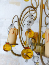 Load image into Gallery viewer, Vintage Chandelier Amber Glass Drops Prisms Beads 1930 Italian Ceiling 4 Lights