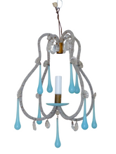 Load image into Gallery viewer, Vintage Little Chandelier Aqua Blue Opaline Drops Cup Beads 1960 MURANO RARE