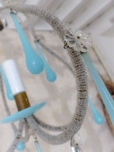 Load image into Gallery viewer, Vintage Little Chandelier Aqua Blue Opaline Drops Cup Beads 1960 MURANO RARE