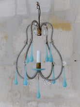 Load image into Gallery viewer, Vintage Little Chandelier Aqua Blue Opaline Drops Cup Beads 1960 MURANO RARE