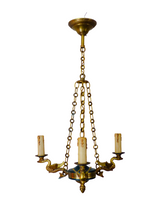 Load image into Gallery viewer, 1950 Vintage French 3 Swans Arms Ormolu Bronze Brass Chandelier Ceiling Empire