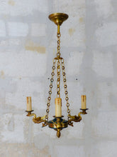 Load image into Gallery viewer, 1950 Vintage French 3 Swans Arms Ormolu Bronze Brass Chandelier Ceiling Empire