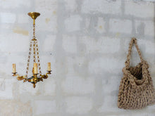 Load image into Gallery viewer, 1950 Vintage French 3 Swans Arms Ormolu Bronze Brass Chandelier Ceiling Empire