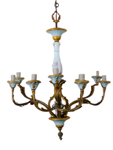 Load image into Gallery viewer, SEVRES French Mid-Century Bronze 9 Fires Chandelier Gilded Porcelain - Louis XV