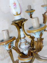 Load image into Gallery viewer, SEVRES French Mid-Century Bronze 9 Fires Chandelier Gilded Porcelain - Louis XV