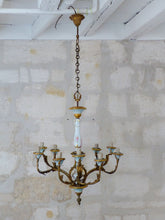 Load image into Gallery viewer, SEVRES French Mid-Century Bronze 9 Fires Chandelier Gilded Porcelain - Louis XV