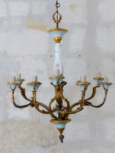 Load image into Gallery viewer, SEVRES French Mid-Century Bronze 9 Fires Chandelier Gilded Porcelain - Louis XV