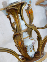 Load image into Gallery viewer, SEVRES French Mid-Century Bronze 9 Fires Chandelier Gilded Porcelain - Louis XV
