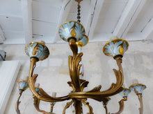 Load image into Gallery viewer, SEVRES French Mid-Century Bronze 9 Fires Chandelier Gilded Porcelain - Louis XV