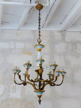 Load image into Gallery viewer, SEVRES French Mid-Century Bronze 9 Fires Chandelier Gilded Porcelain - Louis XV