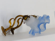 Load image into Gallery viewer, Antique PAIR French Gilded Brass Wall Light Sconce Blue Glass Shade 1930