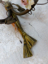 Load image into Gallery viewer, Antique Pair Wall Light Sconces Bronze Brass 1930 Porcelain Flowers Foliage
