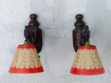 Load image into Gallery viewer, Pair Vintage French Carved Wood Gothic Chimera Wall Light Sconce Gargoye Shades