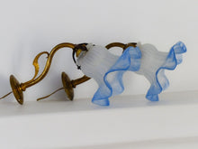 Load image into Gallery viewer, Antique PAIR French Gilded Brass Wall Light Sconce Blue Glass Shade 1930