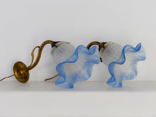 Load image into Gallery viewer, Antique PAIR French Gilded Brass Wall Light Sconce Blue Glass Shade 1930