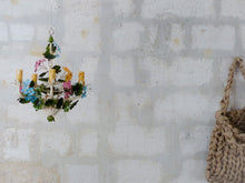 Load image into Gallery viewer, Charming Florentine Chandelier Enameled Metal Tole Flowers 50's Italian Ceiling