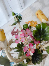Load image into Gallery viewer, Charming Florentine Chandelier Enameled Metal Tole Flowers 50's Italian Ceiling
