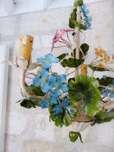 Load image into Gallery viewer, Charming Florentine Chandelier Enameled Metal Tole Flowers 50's Italian Ceiling