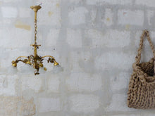 Load image into Gallery viewer, Antique FRENCH Bronze CHANDELIER Porcelaine Pink ROSES / Frosted White SHADES
