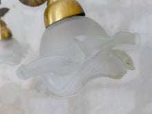 Load image into Gallery viewer, Antique FRENCH Bronze CHANDELIER Porcelaine Pink ROSES / Frosted White SHADES