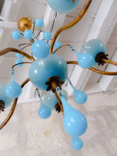 Load image into Gallery viewer, Antique Chandelier Aqua Blue Opaline Drops Cup Beads 1930 MURANO RARE 5 lights