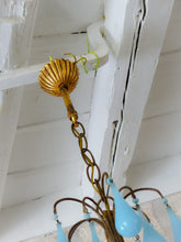 Load image into Gallery viewer, Antique Chandelier Aqua Blue Opaline Drops Cup Beads 1930 MURANO RARE 5 lights