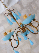 Load image into Gallery viewer, Antique Chandelier Aqua Blue Opaline Drops Cup Beads 1930 MURANO RARE 5 lights