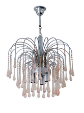 Load image into Gallery viewer, Vintage Waterfall Chandelier Pink Glass Drops 1970 MURANO Chrome VENINI Ceiling