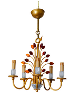 Load image into Gallery viewer, BANCI Firenze Gorgeous Mid-Century Gilt Iron Chandelier Floral Crystal 5 Fires