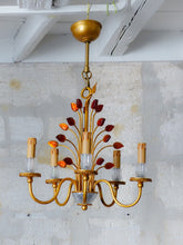 Load image into Gallery viewer, BANCI Firenze Gorgeous Mid-Century Gilt Iron Chandelier Floral Crystal 5 Fires