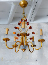 Load image into Gallery viewer, BANCI Firenze Gorgeous Mid-Century Gilt Iron Chandelier Floral Crystal 5 Fires