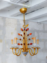 Load image into Gallery viewer, BANCI Firenze Gorgeous Mid-Century Gilt Iron Chandelier Floral Crystal 5 Fires