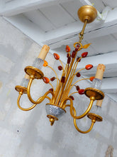 Load image into Gallery viewer, BANCI Firenze Gorgeous Mid-Century Gilt Iron Chandelier Floral Crystal 5 Fires