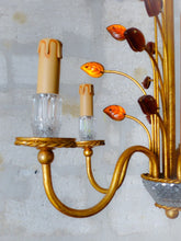 Load image into Gallery viewer, BANCI Firenze Gorgeous Mid-Century Gilt Iron Chandelier Floral Crystal 5 Fires