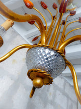 Load image into Gallery viewer, BANCI Firenze Gorgeous Mid-Century Gilt Iron Chandelier Floral Crystal 5 Fires