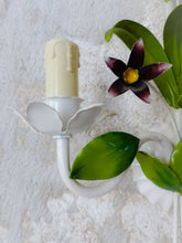 Load image into Gallery viewer, Charming Florentine PAIR Wall Light Enameled Metal Tole Flowers 1980 Italian
