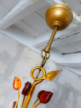 Load image into Gallery viewer, BANCI Firenze Gorgeous Mid-Century Gilt Iron Chandelier Floral Crystal 5 Fires