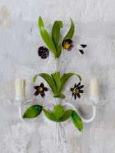 Load image into Gallery viewer, Charming Florentine PAIR Wall Light Enameled Metal Tole Flowers 1980 Italian