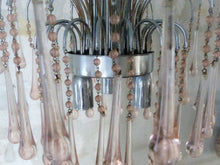 Load image into Gallery viewer, Vintage Waterfall Chandelier Pink Glass Drops 1970 MURANO Chrome VENINI Ceiling