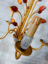 Load image into Gallery viewer, BANCI Firenze Gorgeous Mid-Century Gilt Iron Chandelier Floral Crystal 5 Fires