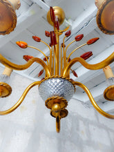 Load image into Gallery viewer, BANCI Firenze Gorgeous Mid-Century Gilt Iron Chandelier Floral Crystal 5 Fires