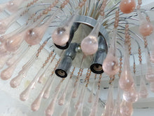 Load image into Gallery viewer, Vintage Waterfall Chandelier Pink Glass Drops 1970 MURANO Chrome VENINI Ceiling